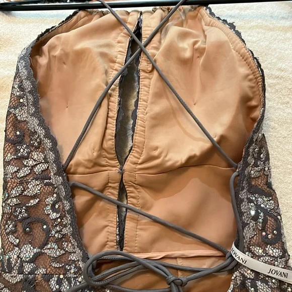 Jovani Silver and Brown Backless Dress - Picture 6 of 7